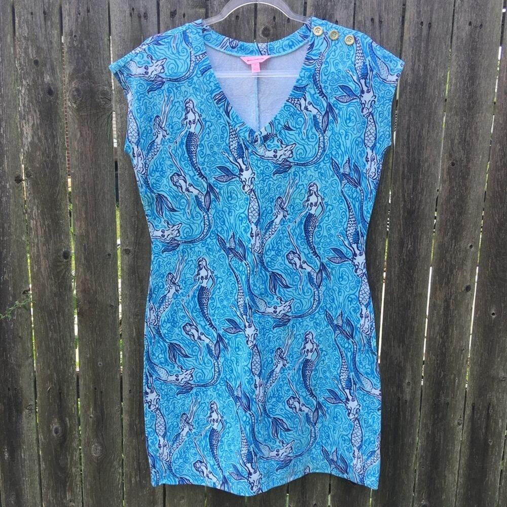 Lilly Pulitzer Hayley Nice Tail Blue Mermaid Nautical Mini Shift Dress Womens S